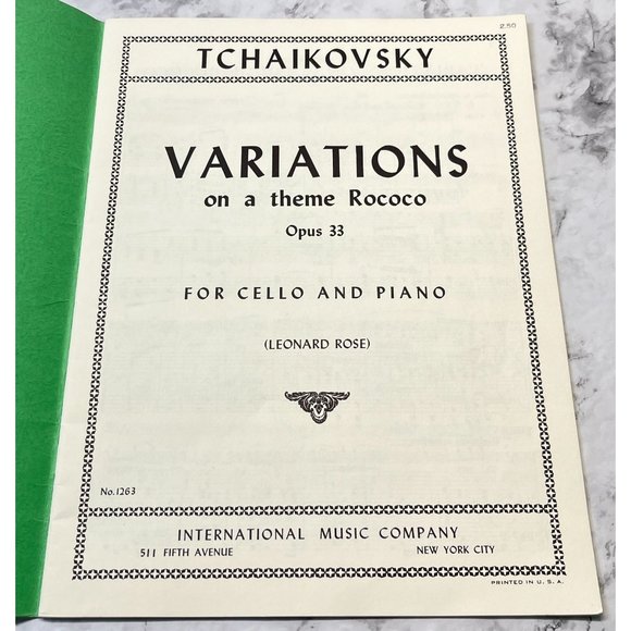 Tchaikovsky Variations on a Theme Rococo Opus 33 Cello and Piano Vintage Sheet M - Picture 2 of 6